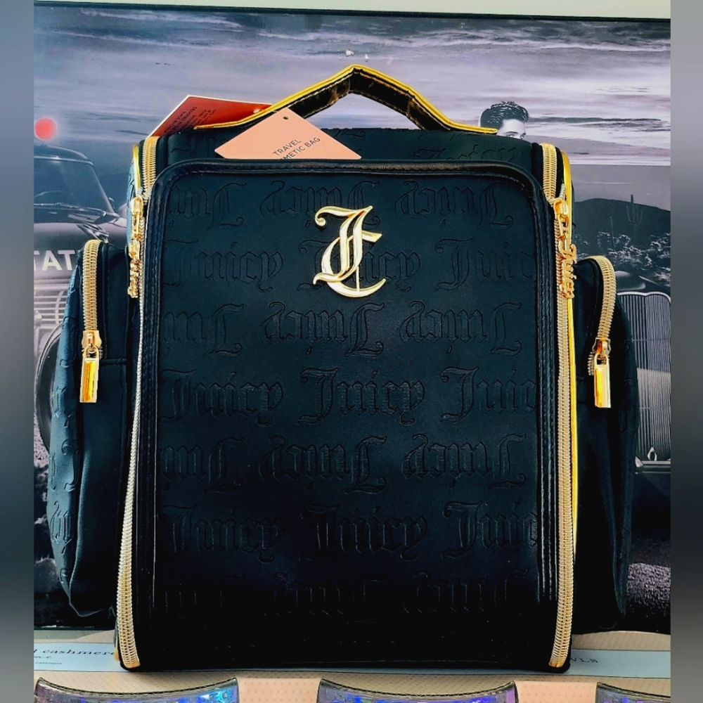 Juicy Couture XL Black & Gold faux leather Having Travel bag NWT